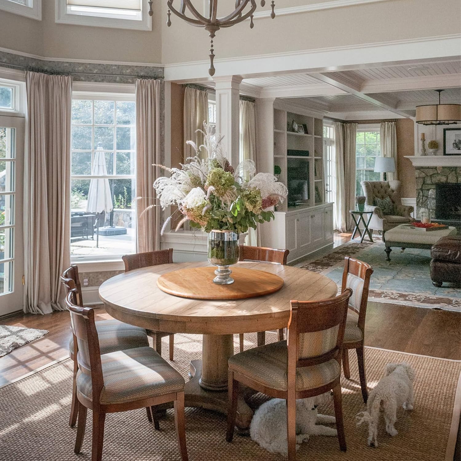 30 inches Cherry Wood Lazy Susan Organizer, Solid Wooden Round Turntable, Rotating Tray for Table Top/Counter Top