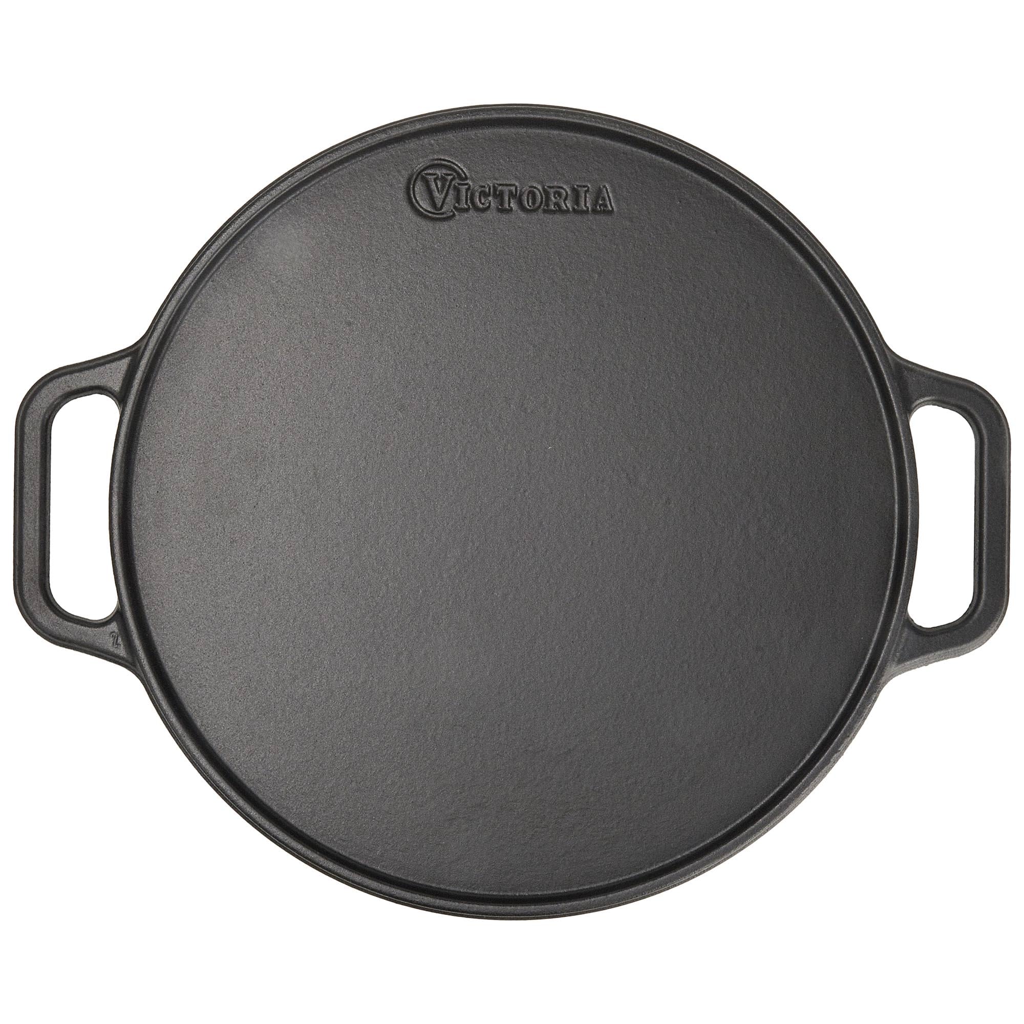 VICTORIA Grillplatte Emailliertes Gusseisen Grillpfanne 32cm Rund, Doppelseitig Verwendbar, für Feuer, Grill, Ofen, Vitrokeramik, Gas, Ohne Schadstoffe und PTFE