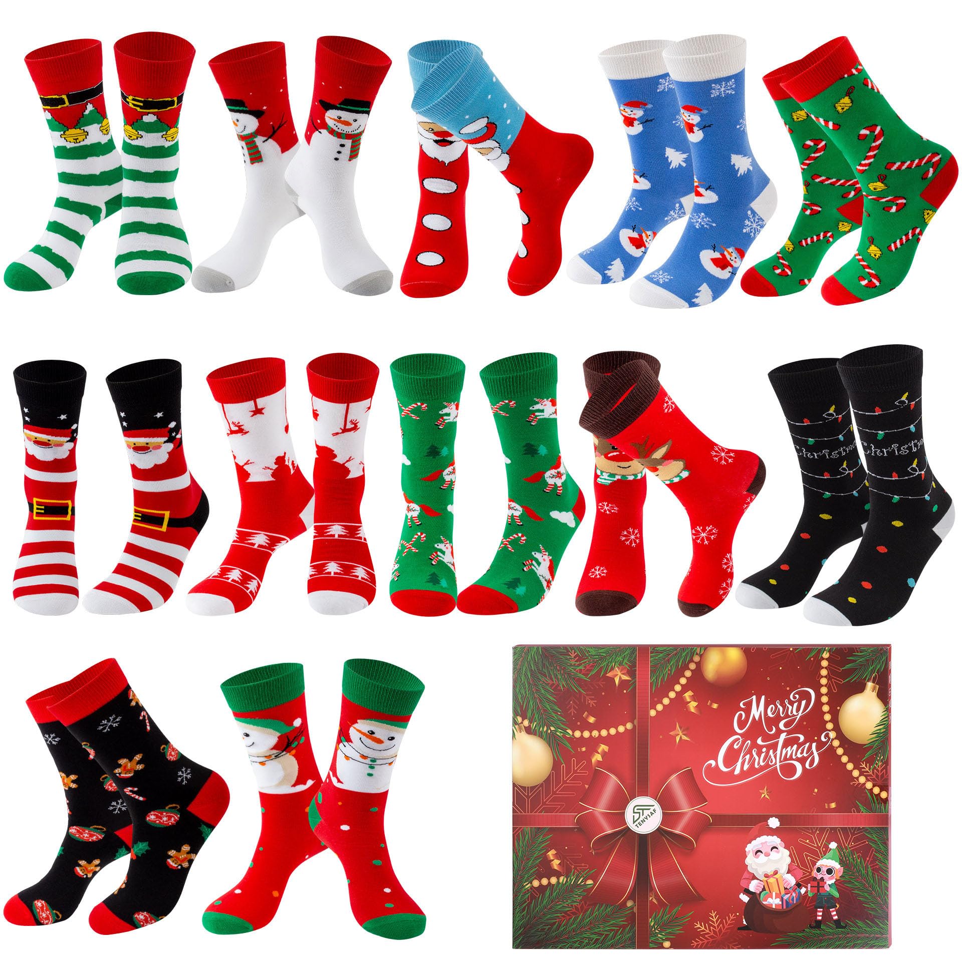 Lounwee Women's E-12 Pairs Fun Christmas Socks For - Funny Xmas Holiday Gifts For Cozy Crew Cotton Sock