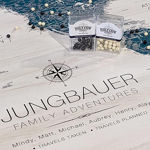 Vista 34 de Holy Cow Canvas Personalized Push Pin Map of the World on Canvas, World Map Pin Board, World Travel Map with Pins to Mark Places, Push Pin World Map