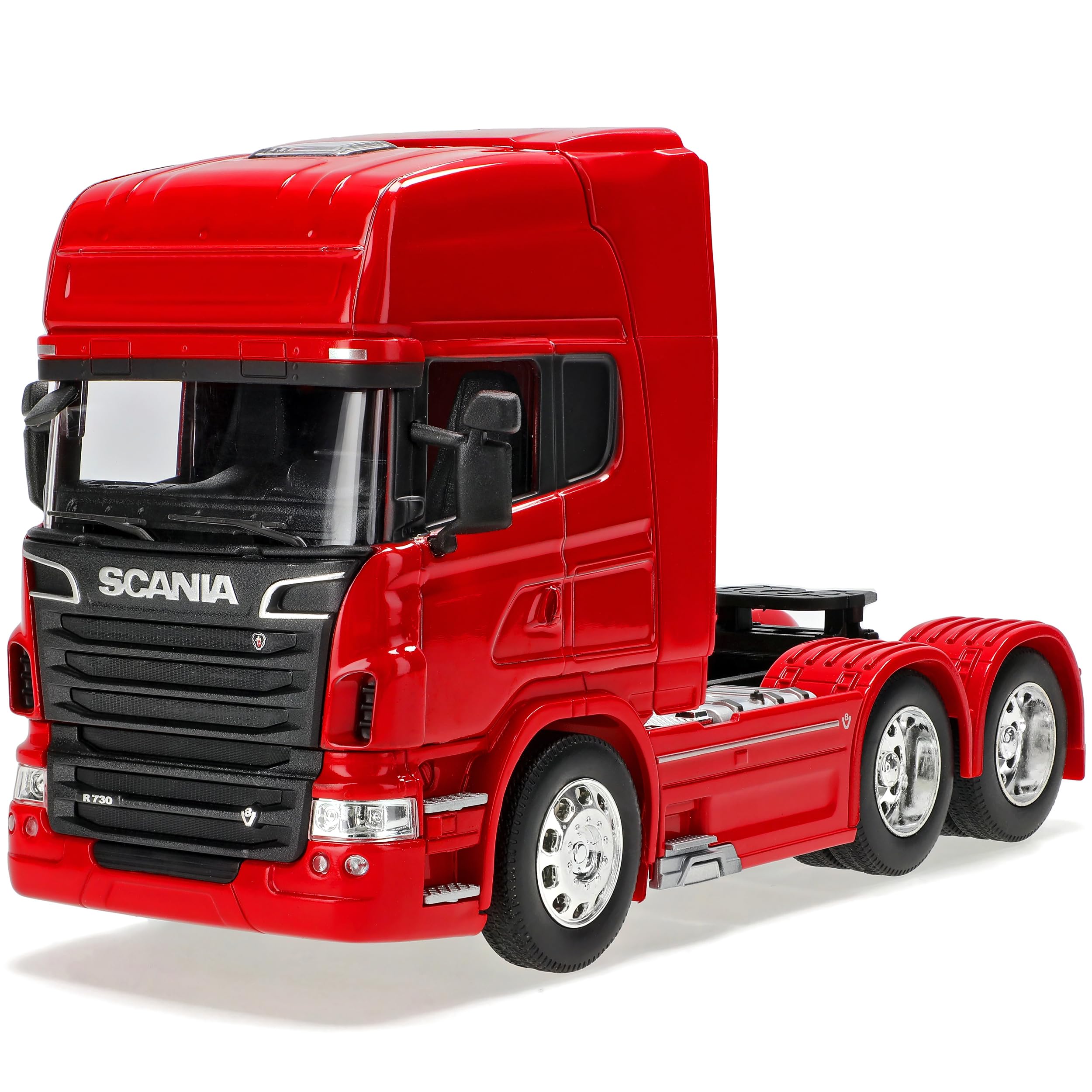 Modèle Camion Scania R730 V8 Welly 1/64 - Semi-remorque Rouge Ontime Logistics, Métal, 24 Cm