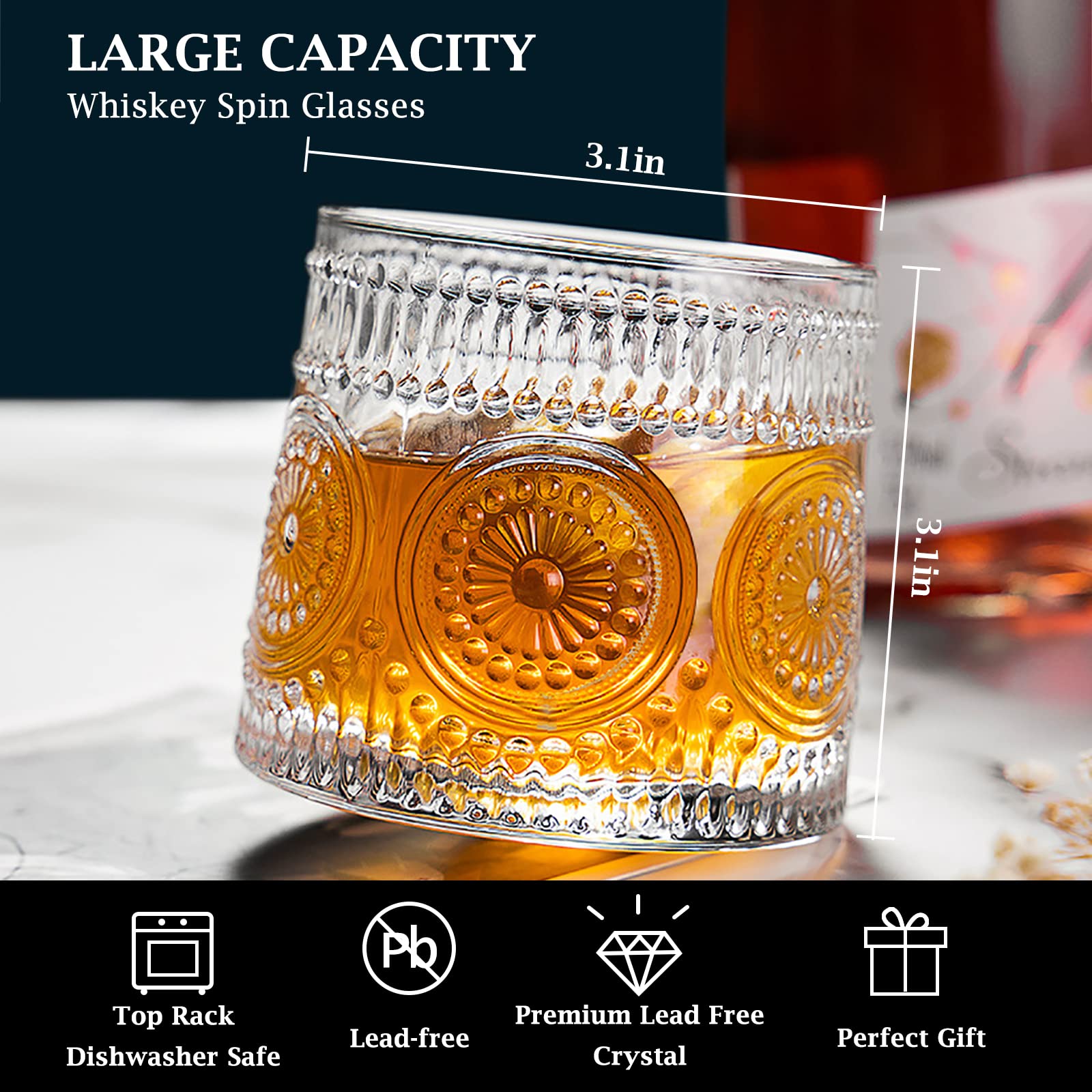 Verre à whisky japonais rotatif sans plomb, 255 g, coffret cadeau pour scotch, bourbon, vodka, whisky, etc., pour fêtes, bars, restaurants et familles, etc