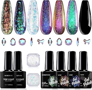 Morovan Chameleon Gel Nail Polish Kit with Base Coat & Top Coat - 4 Colors Chameleon Green Blue Orange Classic Black Polish Soak Off Rainbow Mood Phantom Chameleon Gel Nail Polish Kit Gift Box