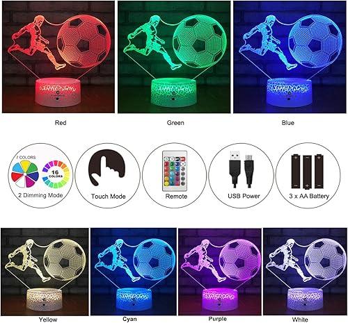 Miniatura 2 de easuntec Regalos de fútbol lámpara de fútbol con control remoto y táctil, 7 colores+16 colores regulables, juguetes de fútbol para niños de 6, 7, 8,