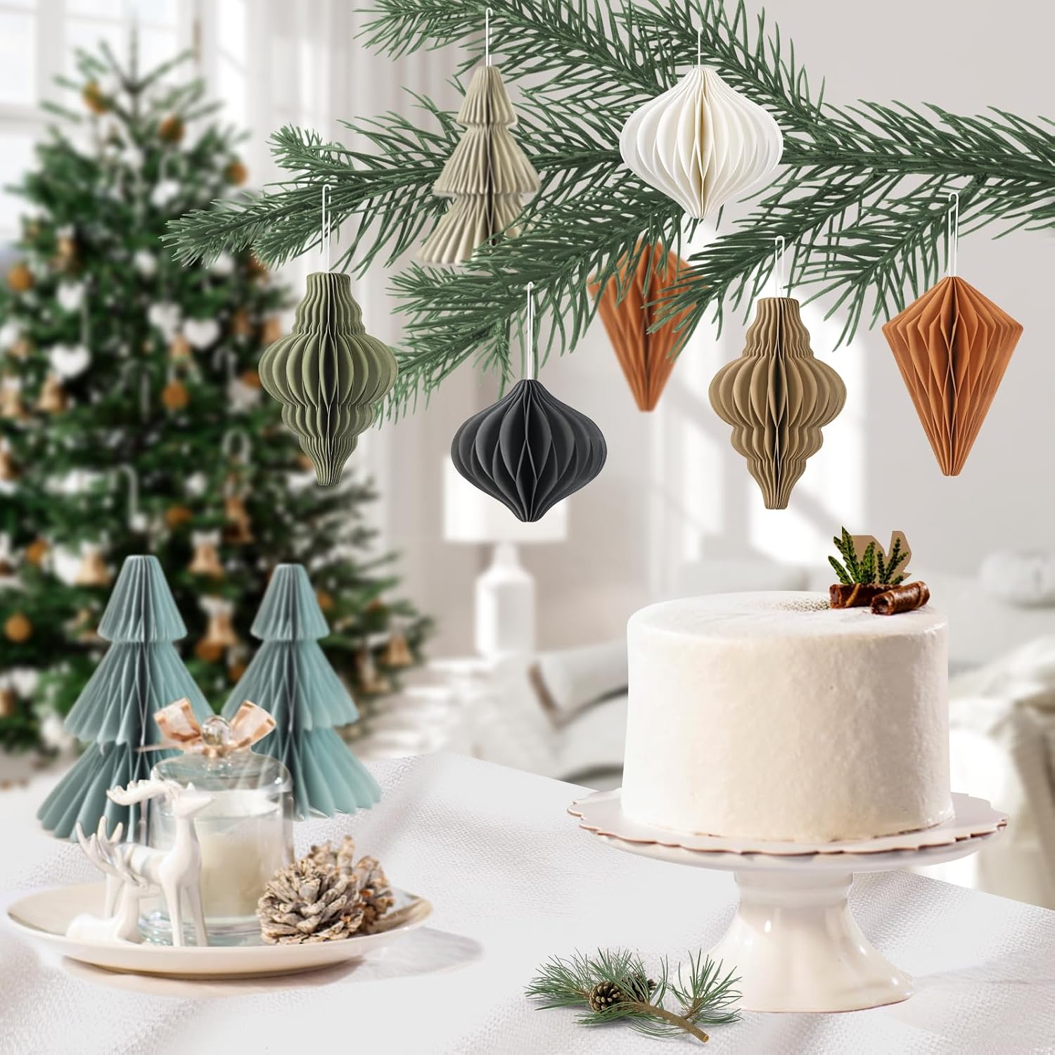 EASY JOY Christmas Party Decorations - 8 PCS Hanging Honeycomb Paper Ornaments Vintage Christmas Tree Decorations Paper Honeycomb Decor for Xmas, New Years Party, Ceilings, Home Decor