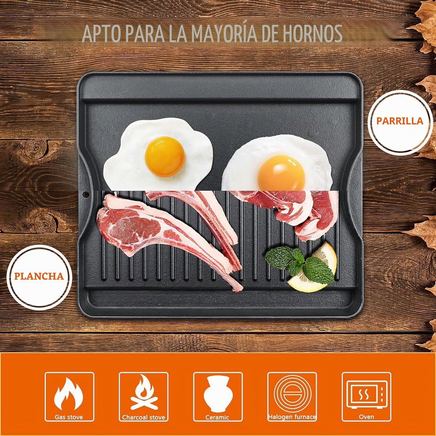 Denmay Plancha de hierro fundido de 34 x 40cm, doble cara, 1 paquete para todas las estufas de Camp Chef y todos los modelos de estufas de Camp Chef de tamaño estándar