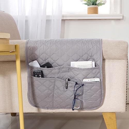 Organizador de sillón para sofá, soporte de control remoto, antideslizante, impermeable, organizador de reposabrazos con 4 bolsillos, para sofá,