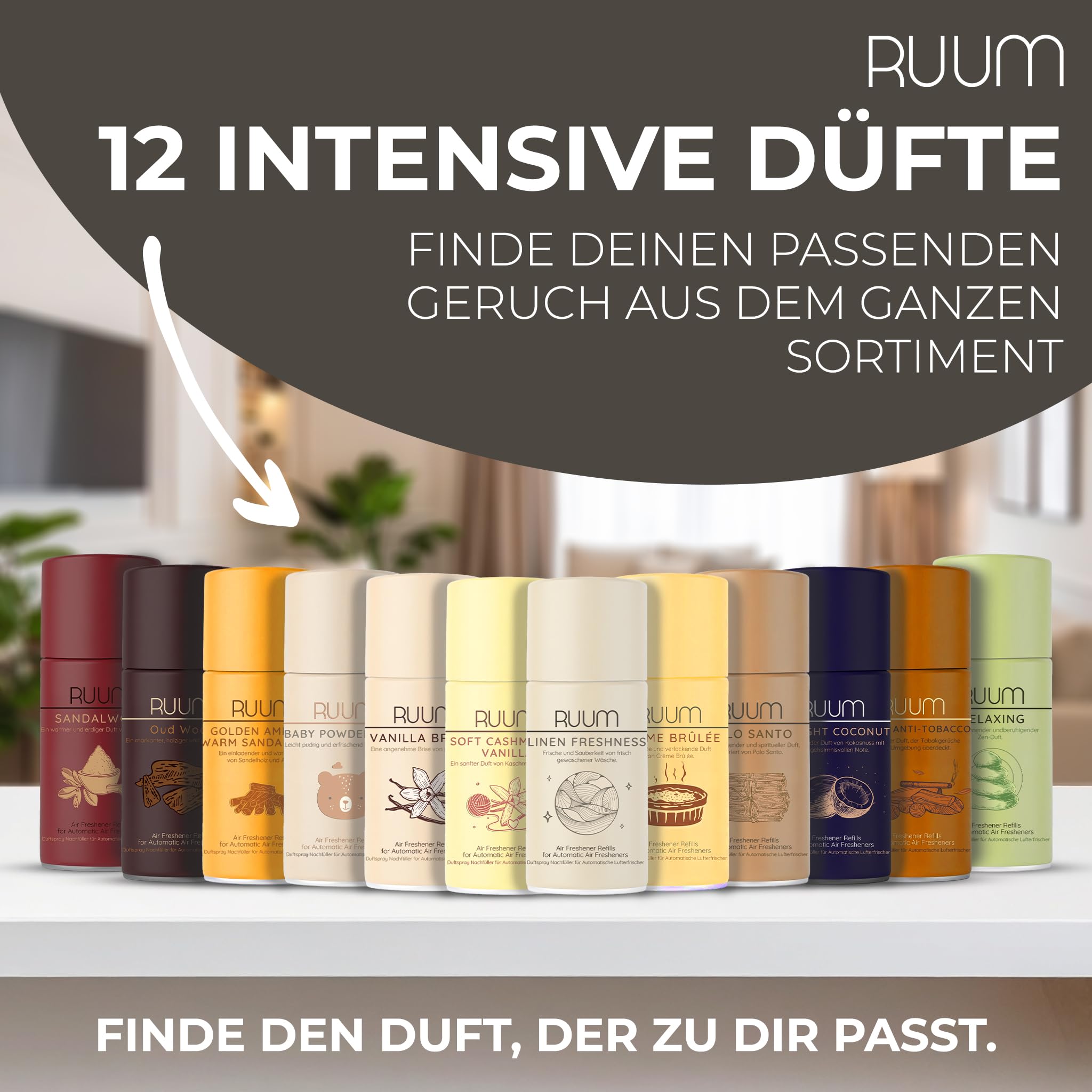 RUUM Lufterfrischer Nachfüller Duft-Mix 250ml (12er Pack) | Raumduft-Spray-Nachfüller, kompatibel mit Freshmatic Max, Duft-Mix aus verschiedenen Sorten