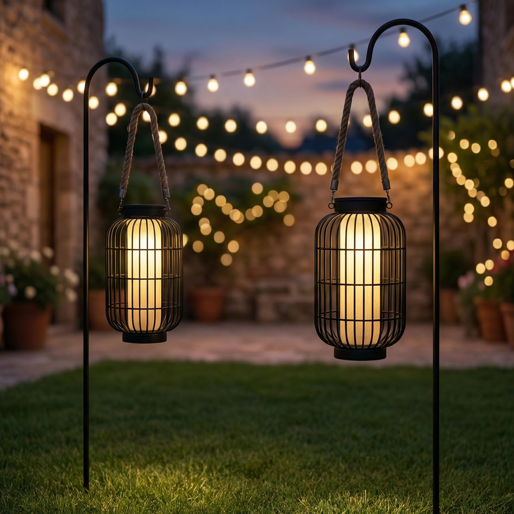 Lanterne solari più grandi per esterni, lanterna solare rustica, doppia ricarica (USB/solare), impermeabile IP44, in metallo, decorativa, da appendere o da tavolo, per cortile, patio, giardino