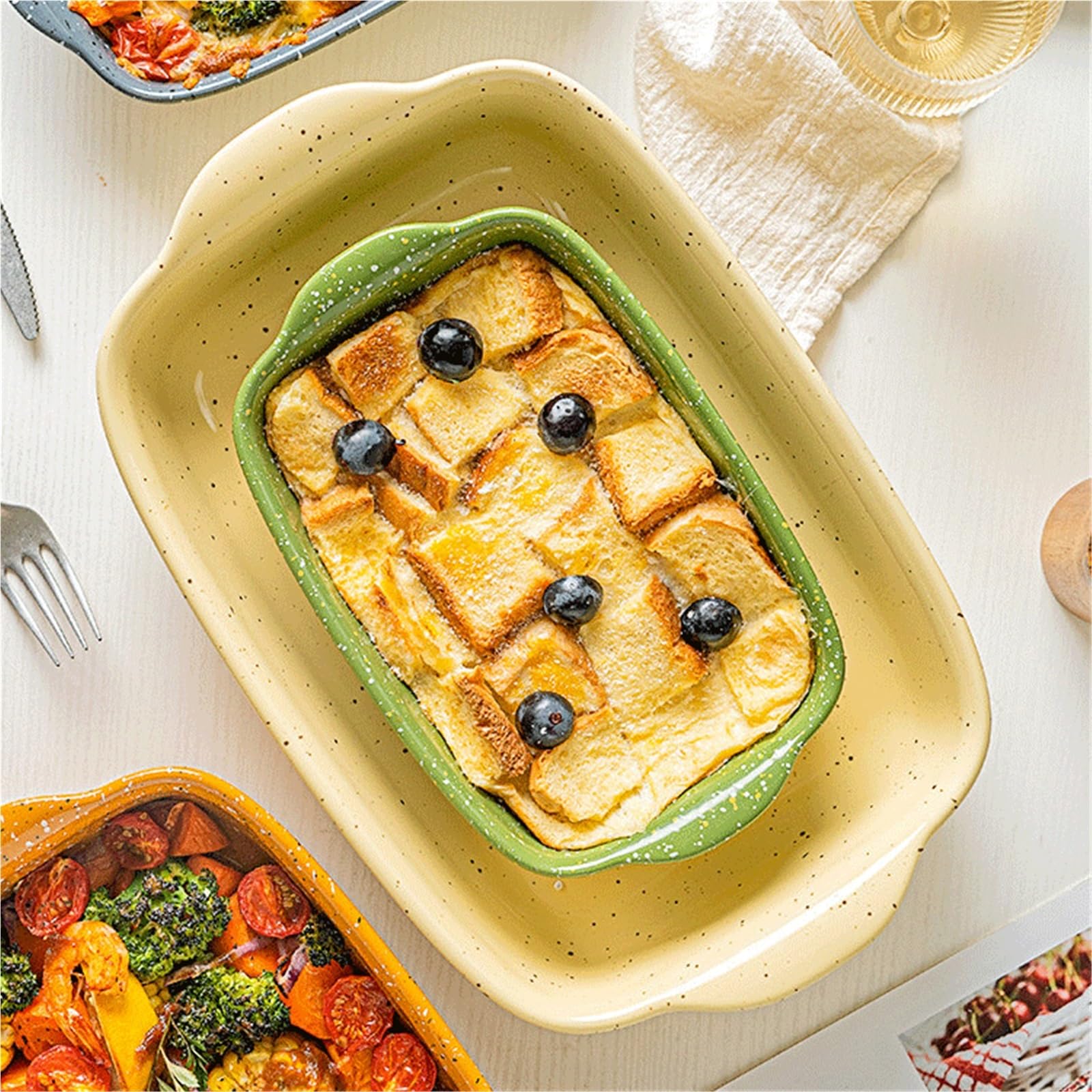 Plat Four Rectangular Ceramic Double Handled Heat Baking Dish Plat Gratin(Grigio,Moyen)
