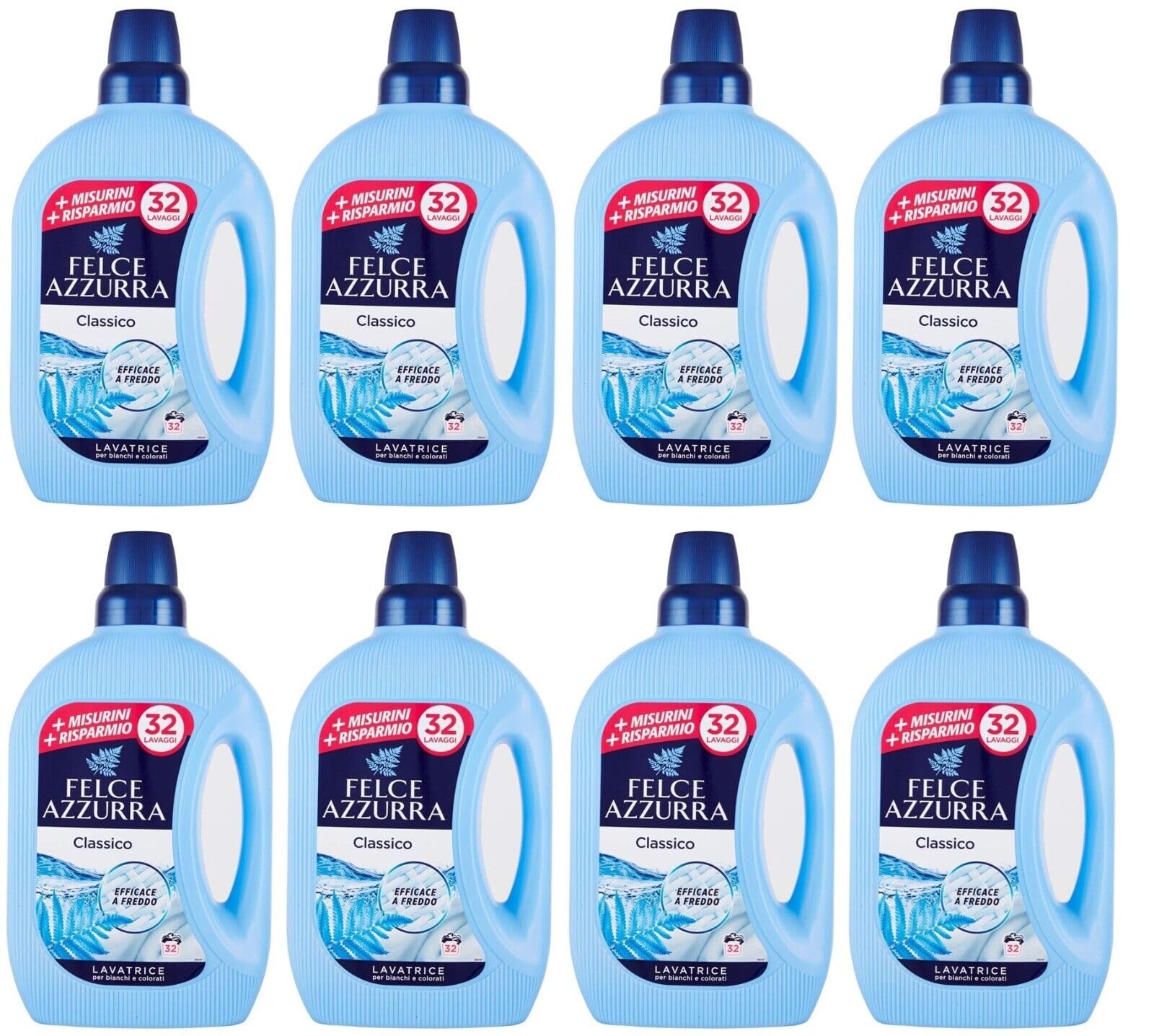 8er-Pack Felce Azzurra Lavatrice Classico,Waschmaschine Flüssig Flüssigwaschmittel für die Waschmaschine Wirksam bei Kälte, für Weiß- und Buntwäsche,32 Wäschen 1595ml