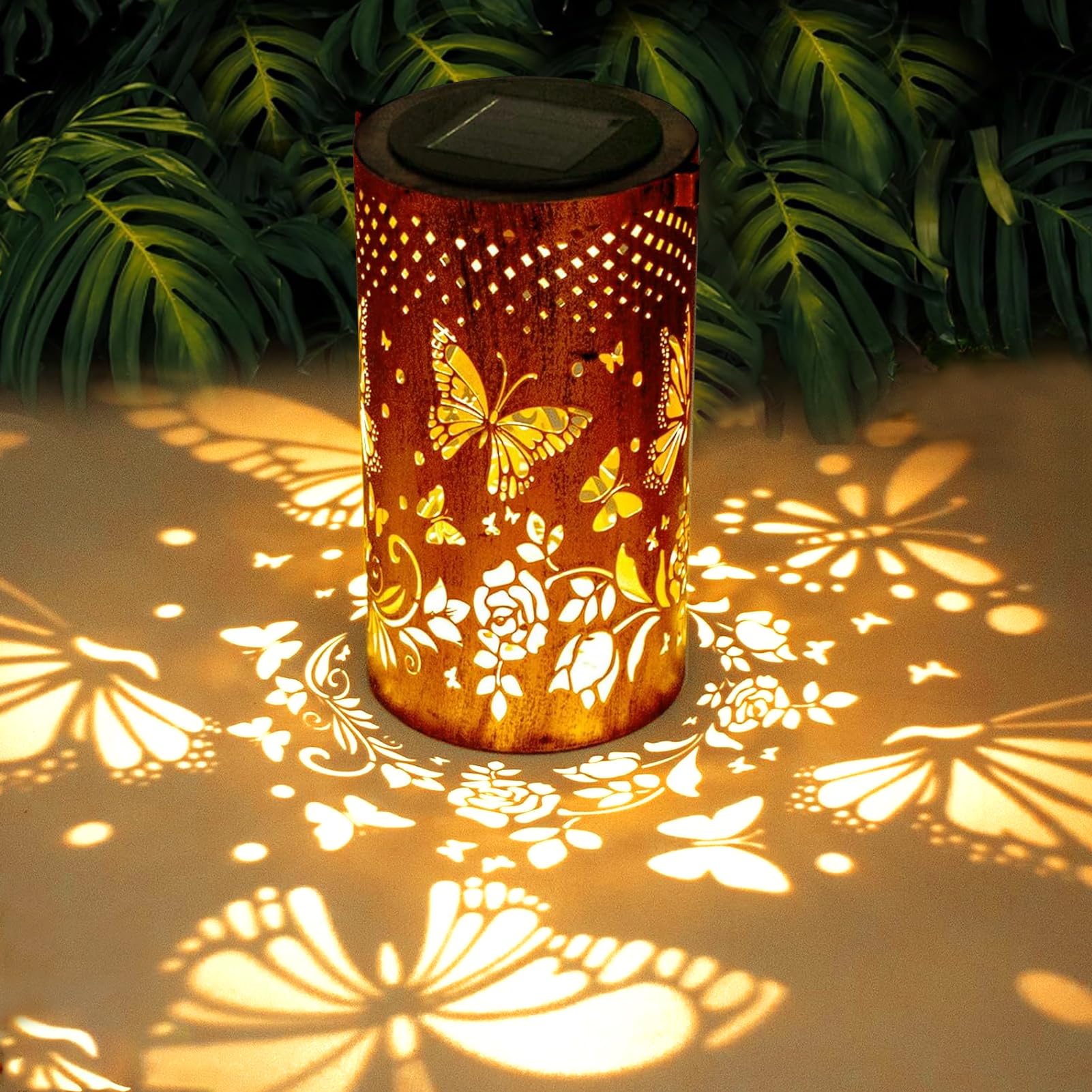 butterfly solar lanterns outdoor waterproof hanging lights, butterfly gifts for women mom grandma, metal decorative led solar lanterns for yard patio porch balcony garden decor