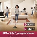 FAMIVAC FV3 Lilas Aspirateur Balai sans Fil 60KPa/50Min/120㎡, Tube Pliable, Autoportant à Brosse Anti-Enchevêtrement, Lumière Verte, Aspirateur à Main Puissant pour Sol - 7