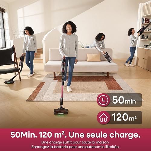 FAMIVAC FV3 Lilas Aspirateur Balai sans Fil 60KPa/50Min/120㎡, Tube Pliable, Autoportant à Brosse Anti-Enchevêtrement, Lumière Verte, Aspirateur à Main Puissant pour Sol - 7