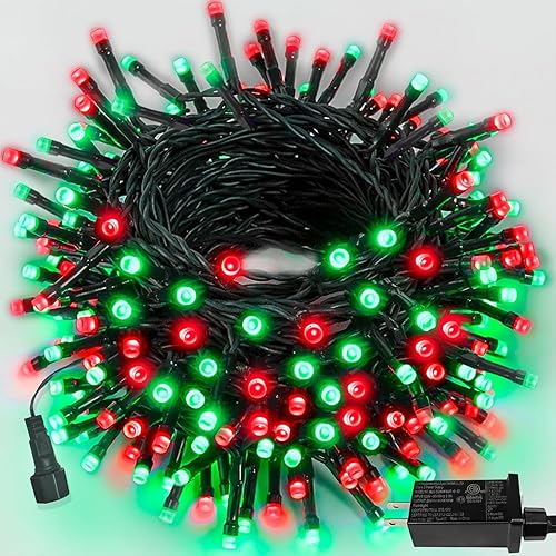 Miniatura 9 de 200 luces LED rojas y blancas de Navidad de 82 pies para exterioresinteriores, función de temporizador y memoria y 8 modos, cable verde extensible,