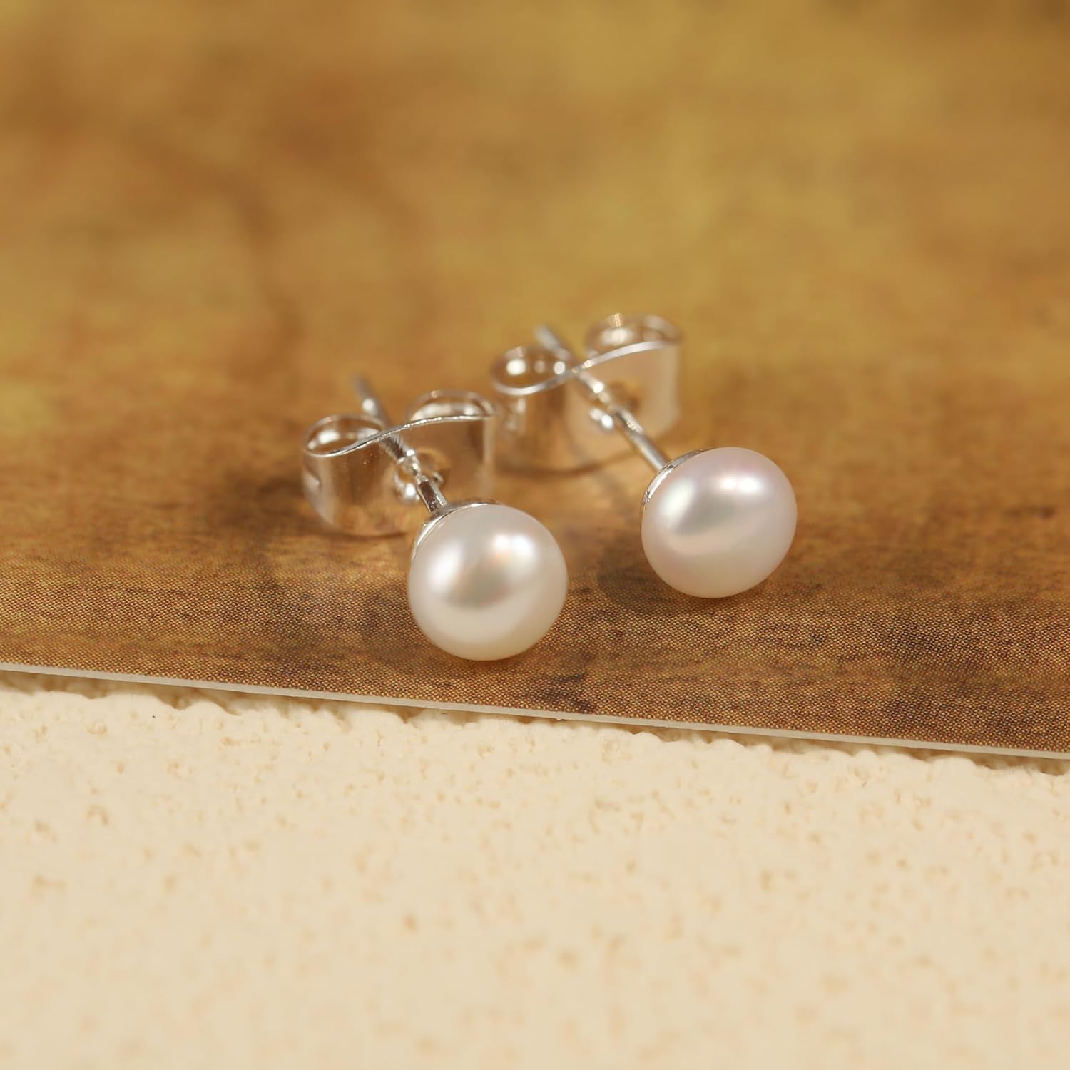 WFYOU Pearl Earrings for Women 925 Sterling Silver Earring 14K Gold Plated Pearls Stud Earrings for Women Trendy White 5 6 7 8 9 10MM Pearl CZ Diamond Hypoallergenic Earring Jewelry Gift - Image 6