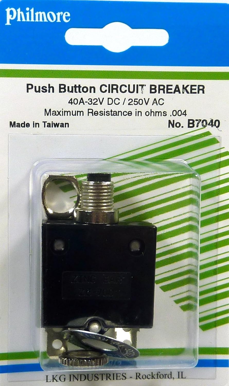 Philmore 40 Amp Push Button Manual Reset Thermal Circuit Breaker 32V DC, 250V AC - - 