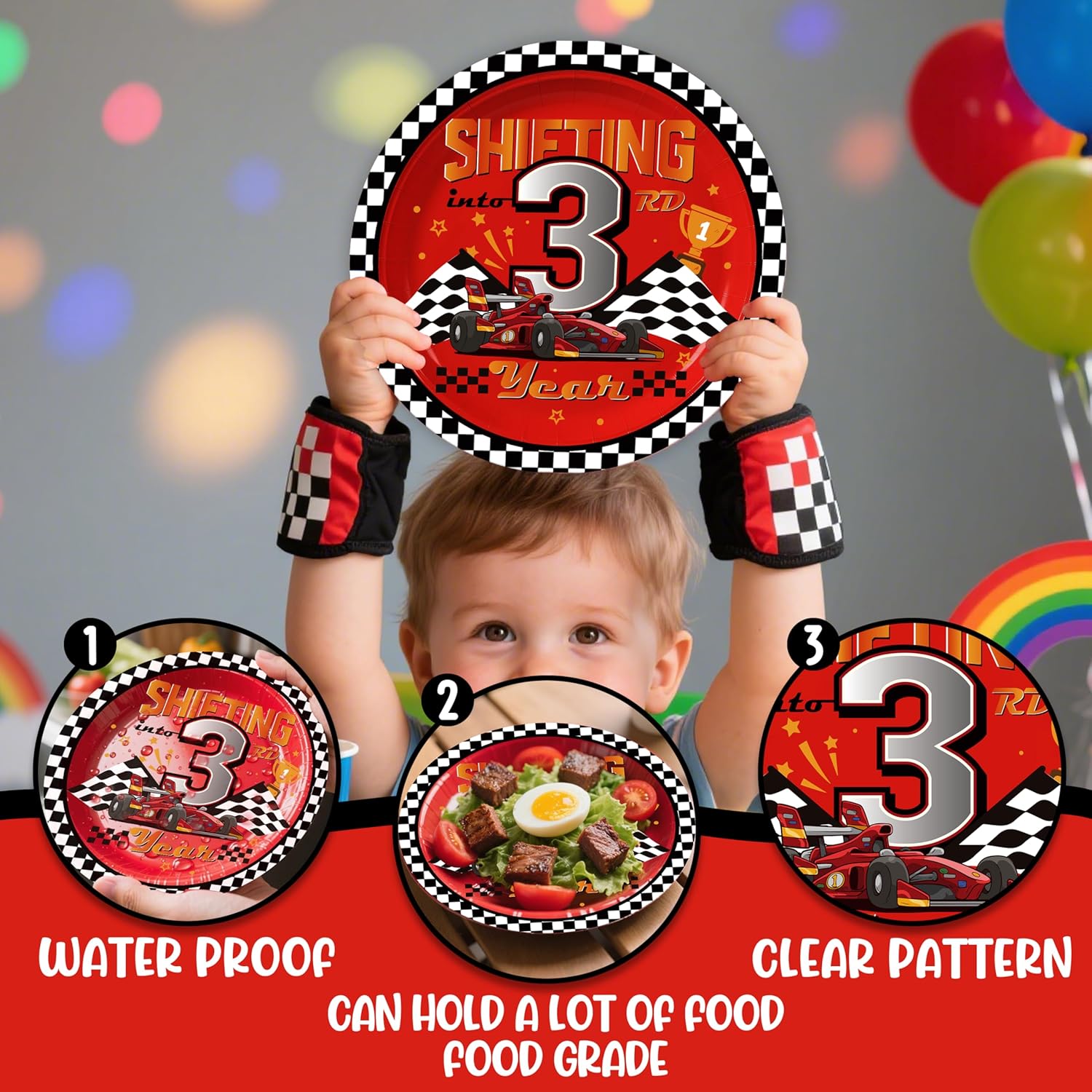 50Pcs Shifting into 3rd Year Paper Plates, Happy 3rd Birthday Decorations, Can't Catch Me I'm Three Birthday Party Decorations, Cheers to 3 Year Old Racing Car theme Party Supplies - Image 3