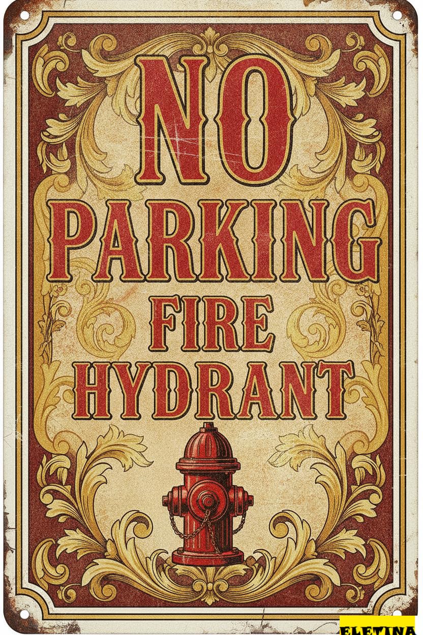 Tin Sign for Man Cave No Parking Fire Hydrant Street S Road Yard Warning Decor Notice 8x12 Inch Private Property Decorative