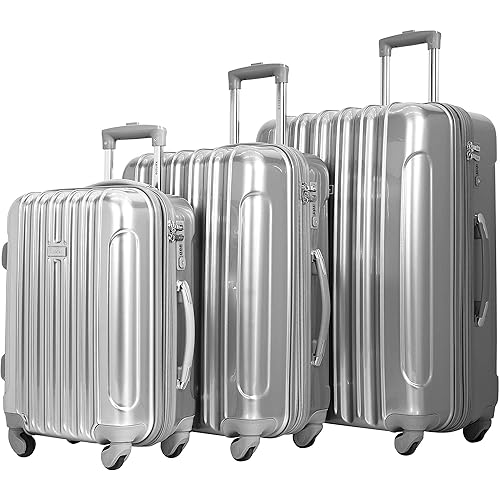 kensie Women's Alma Hardside Spinner Luggage,Expandable, Silver, 3 Piece Set (20/24/28)