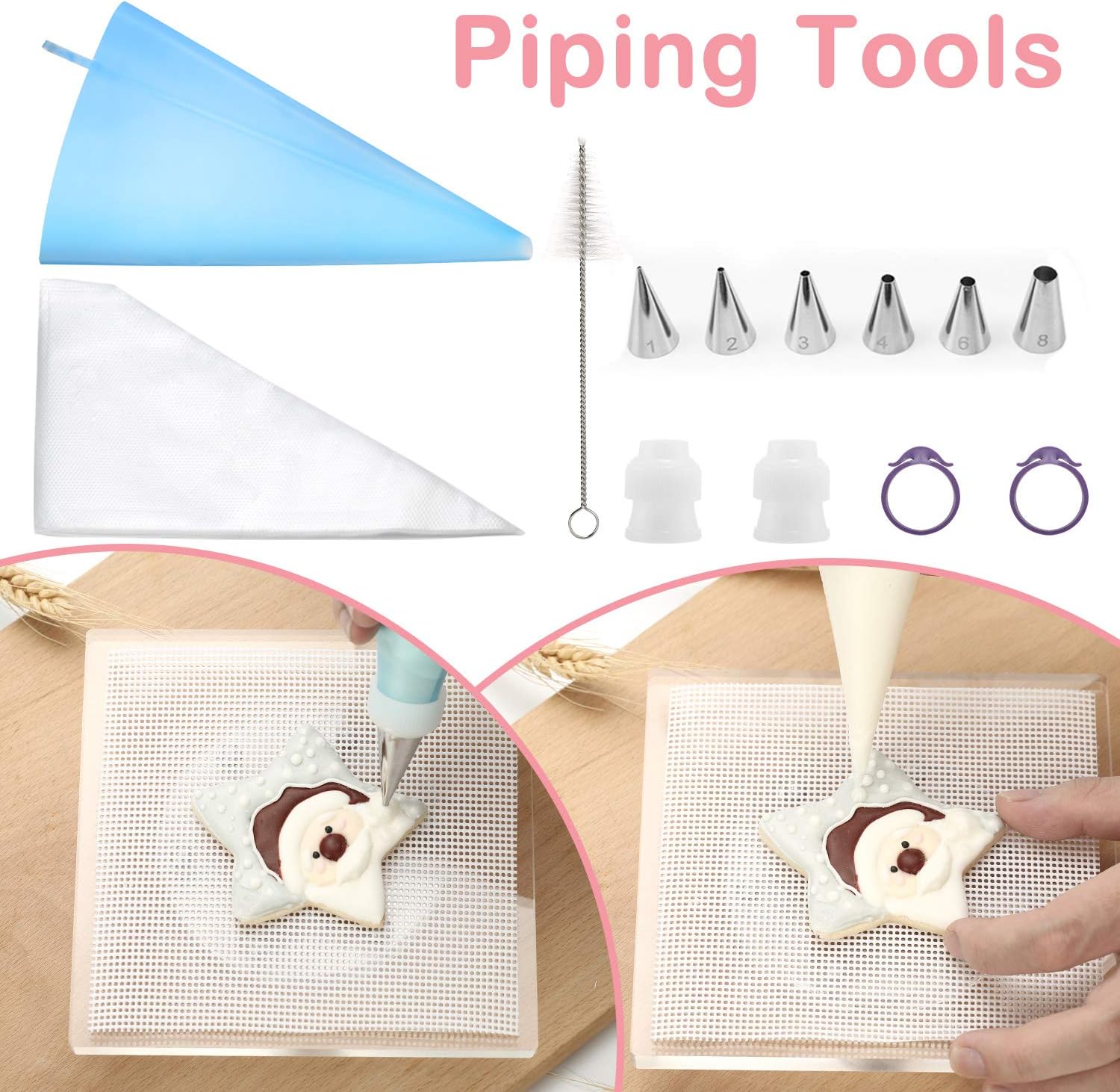 188Pcs Cookie Decorating Supplies Kit & 12Pcs Christmas Cookie Cutters Set