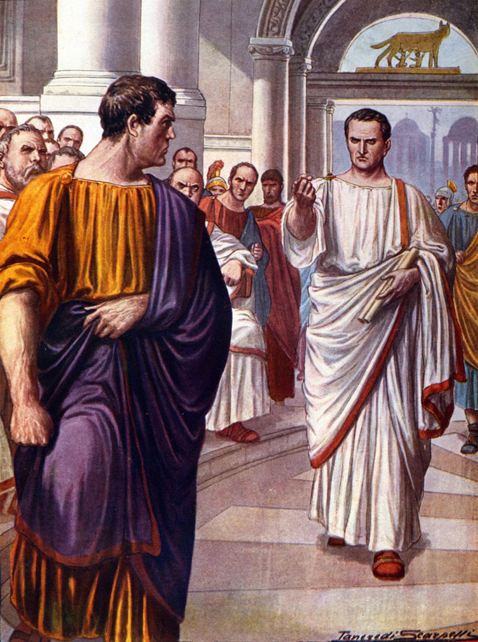 HRJUBWREE Vintage Poster Photo Wall Print Mural Artwork the Roman Statesman Ciceron Crosses the Conspirator Catilina by Tancredi Scarpelli Art Prints Painting for Home Decor 60x90cm