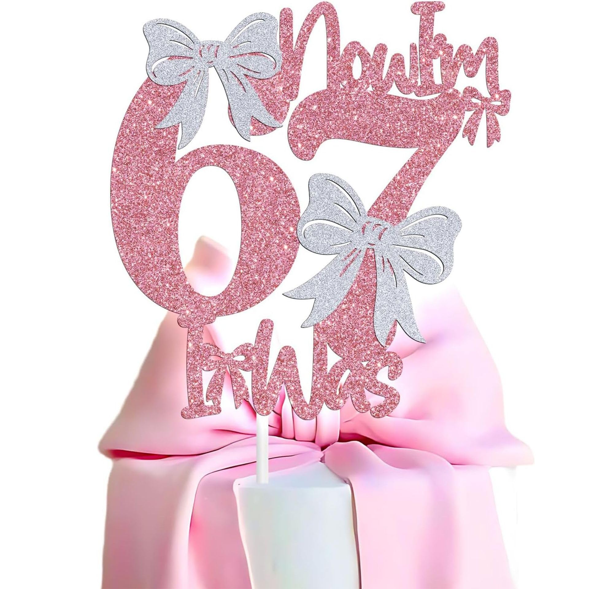 Lanstorm 6-7 Birthday Cake Topper, I WAS 6 NOW I'M 7 Cake Topper