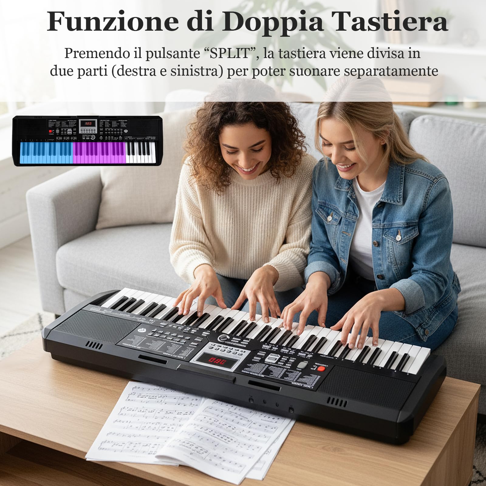 COSTWAY Tastiera Pianoforte a 61 Tasti, Set Tastiera Elettrica con Supporto Regolabile e Sgabello, 200 Ritmi & 200 Toni, 70 Demo, Adesivi per Note, Strumento Musicale per Principianti e Adolescenti