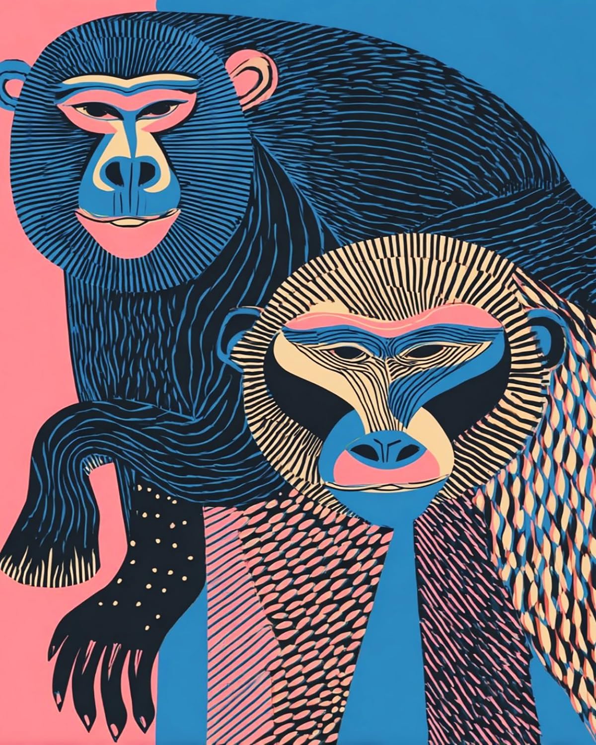 LIUBAISHI Paint by Numbers for Adults, Colourful Two Monkeys, 40x50 cm Acrylic Canvas Painting Kit