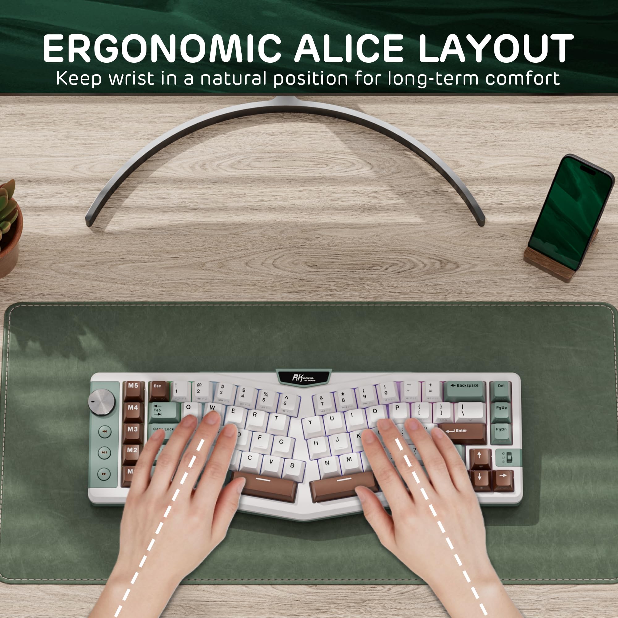 RK ROYAL KLUDGE A72 Alice Ergonomiczna bezprzewodowa klawiatura mechaniczna przycisk/klawisze makro/dotykowa plakietka imieniem, tryb 68% 72klawisze, Hot Swap, Win/Mac, akumulator 7500 mAh, QWERTY