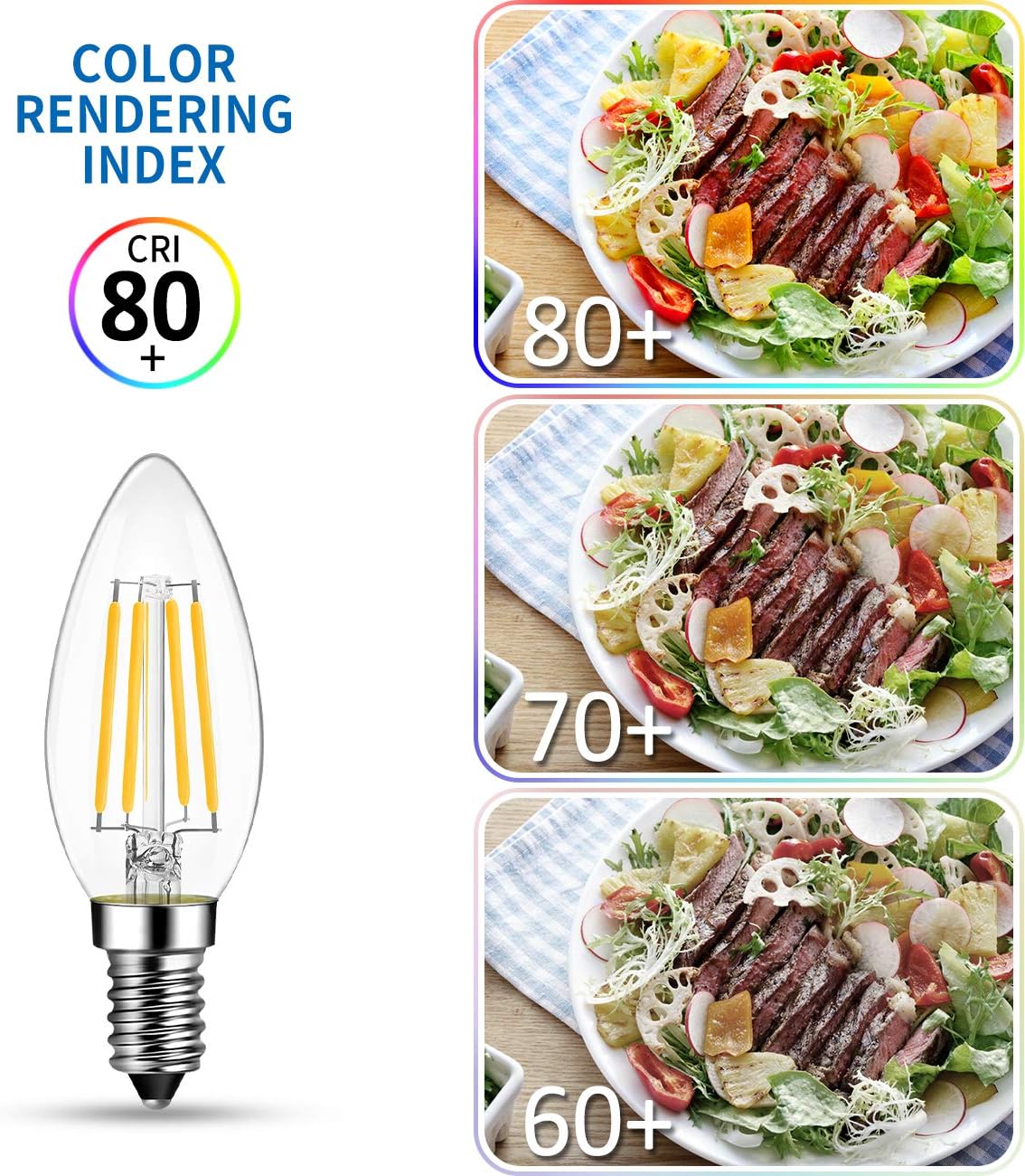 ANWIO B11 LED Filament Bulb E12 Candelabra Base 4.5W(60W Equivalent), Dimmable 2700K Warm White Chandelier Decorative Candle Light Bulb, B11 Chandelier Light Bulbs (24-Pack)