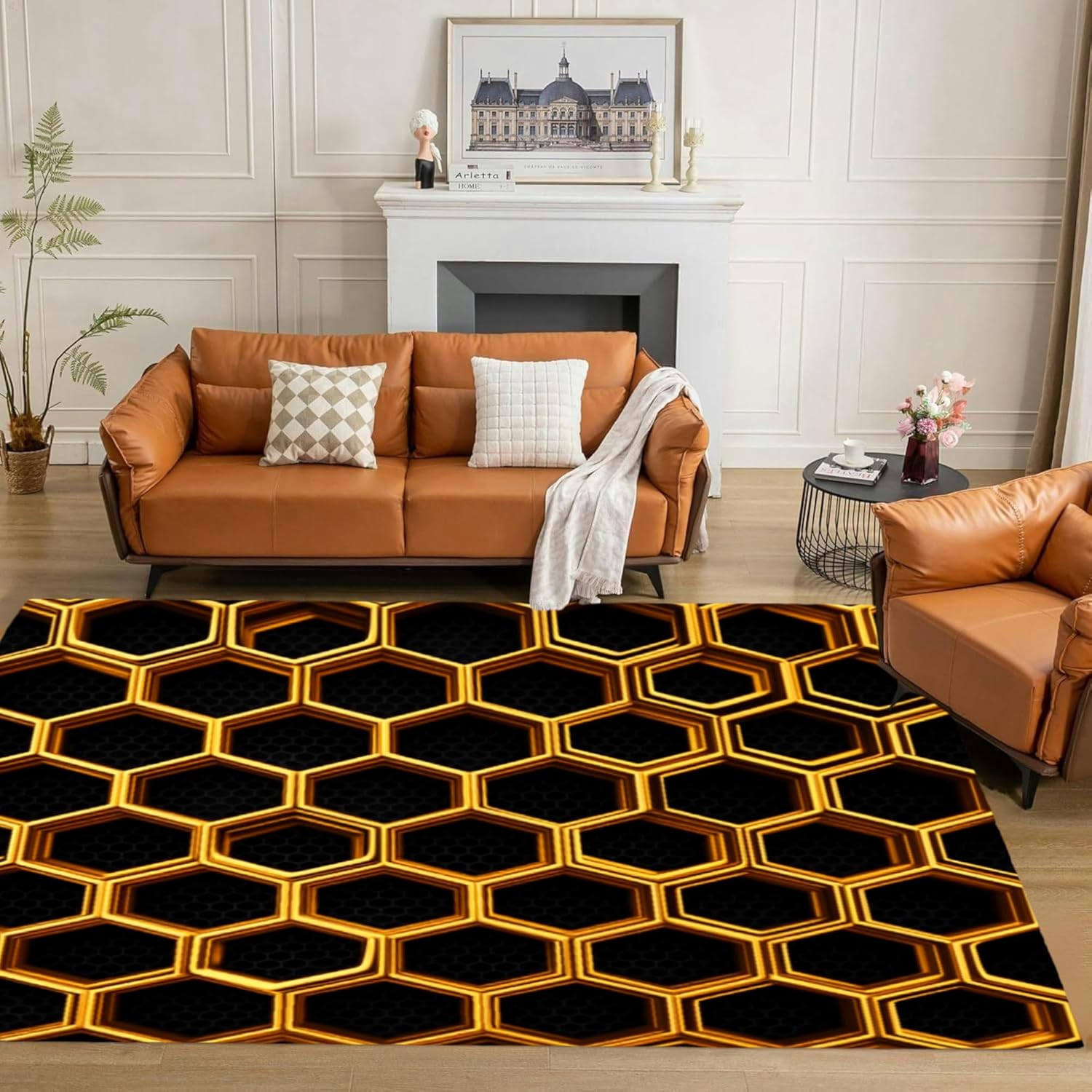 Fiery red Brown Burnt Orange Copper Black Abstract Geometric Shape 3x5 Rug Throw Rugs Entryway Indoor Front Door Mat Non Slip Bedside Area Rug for Bedroom Aesthetic Kitchen Carpet Machine Washable