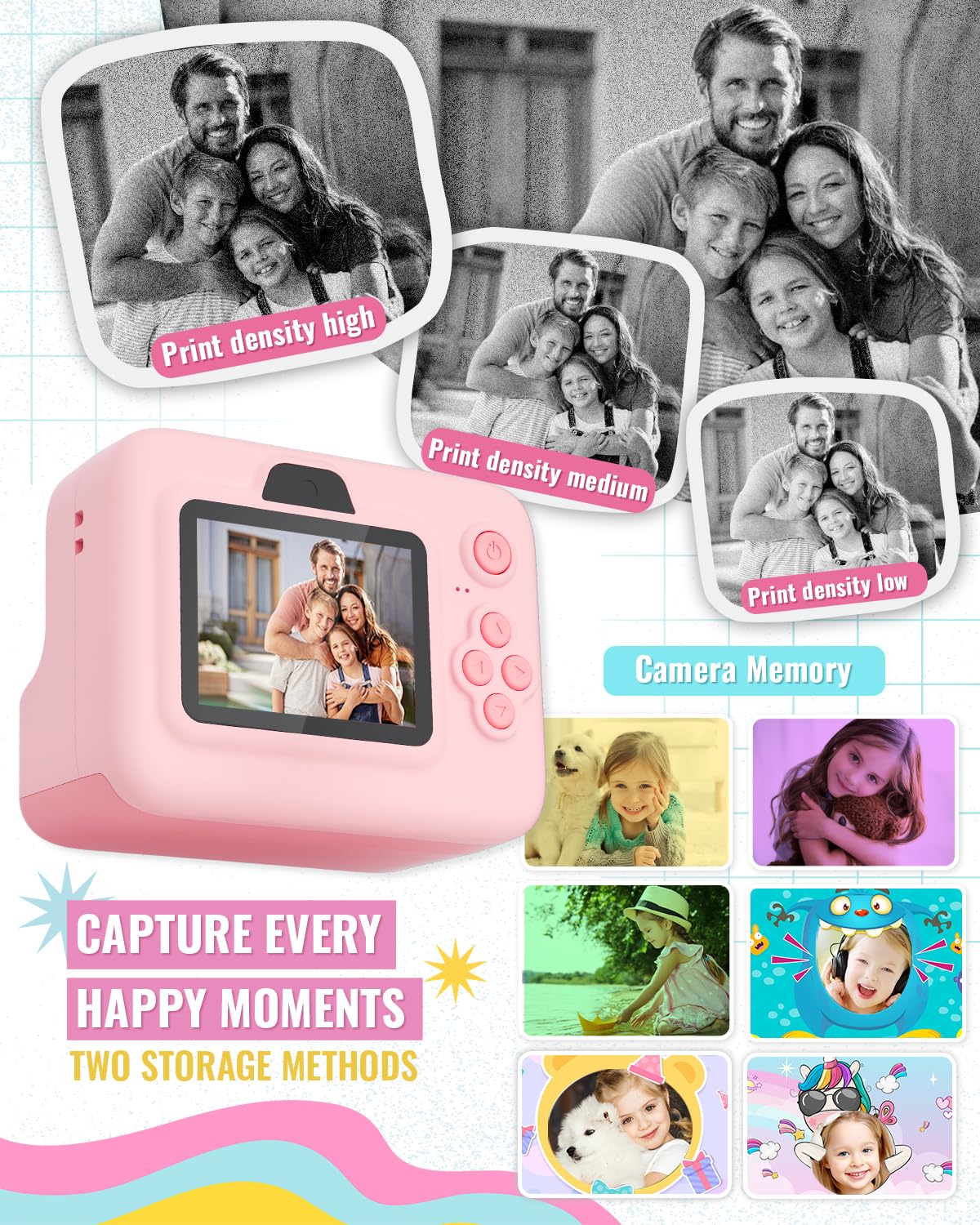 Appareil Photo Instantané Enfant 24MP 1080P – Avec 32Go Et 3 Rouleaux De Papier – Cadeau Anniversaire Filles Et Garçons 3-12 Ans (rose)