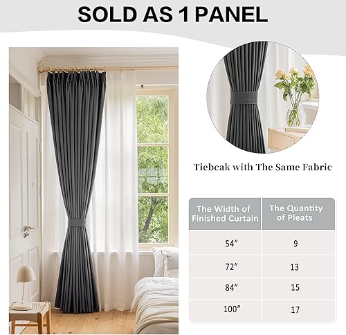 Miniatura 3 de HUTO Cortina plisada total blackout de lino sintético de 108 pulgadas de largo, con alzapaños para dormitorio, sala de estar, sala de reuniones,