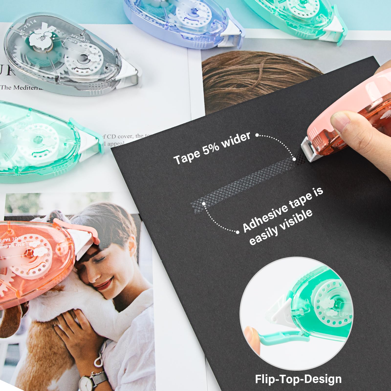 Scrapbook Tape, 6 Pack Double Sided Tape Roller for Crafts, Scrapbooking Tape, Adhesive Tape Glue Runner, Photo Tape for Scrapbooking- Glue Tape