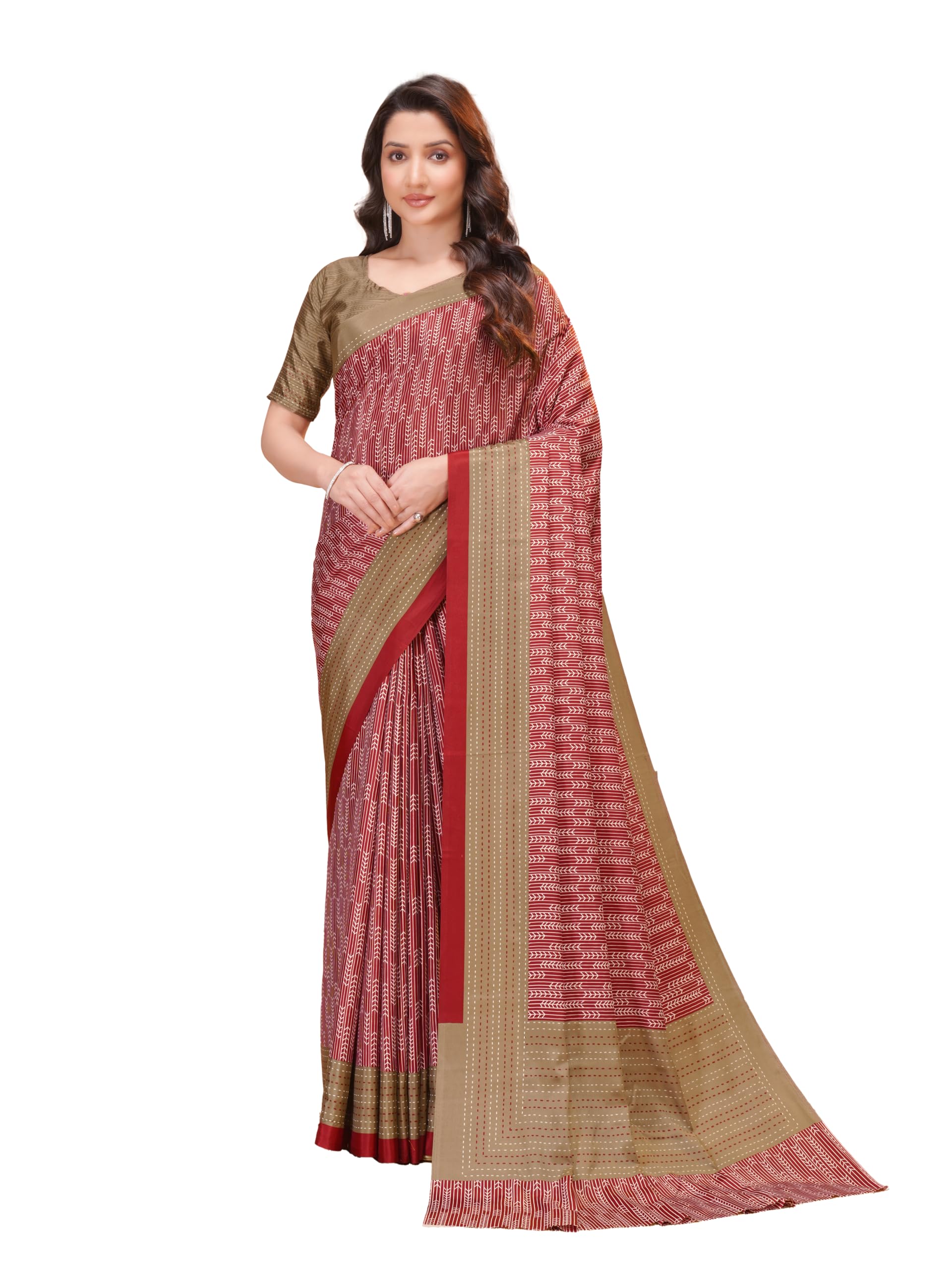 garden vareli Geometric Print Crepe Saree With Unstiched Blouse Piece-picture-32