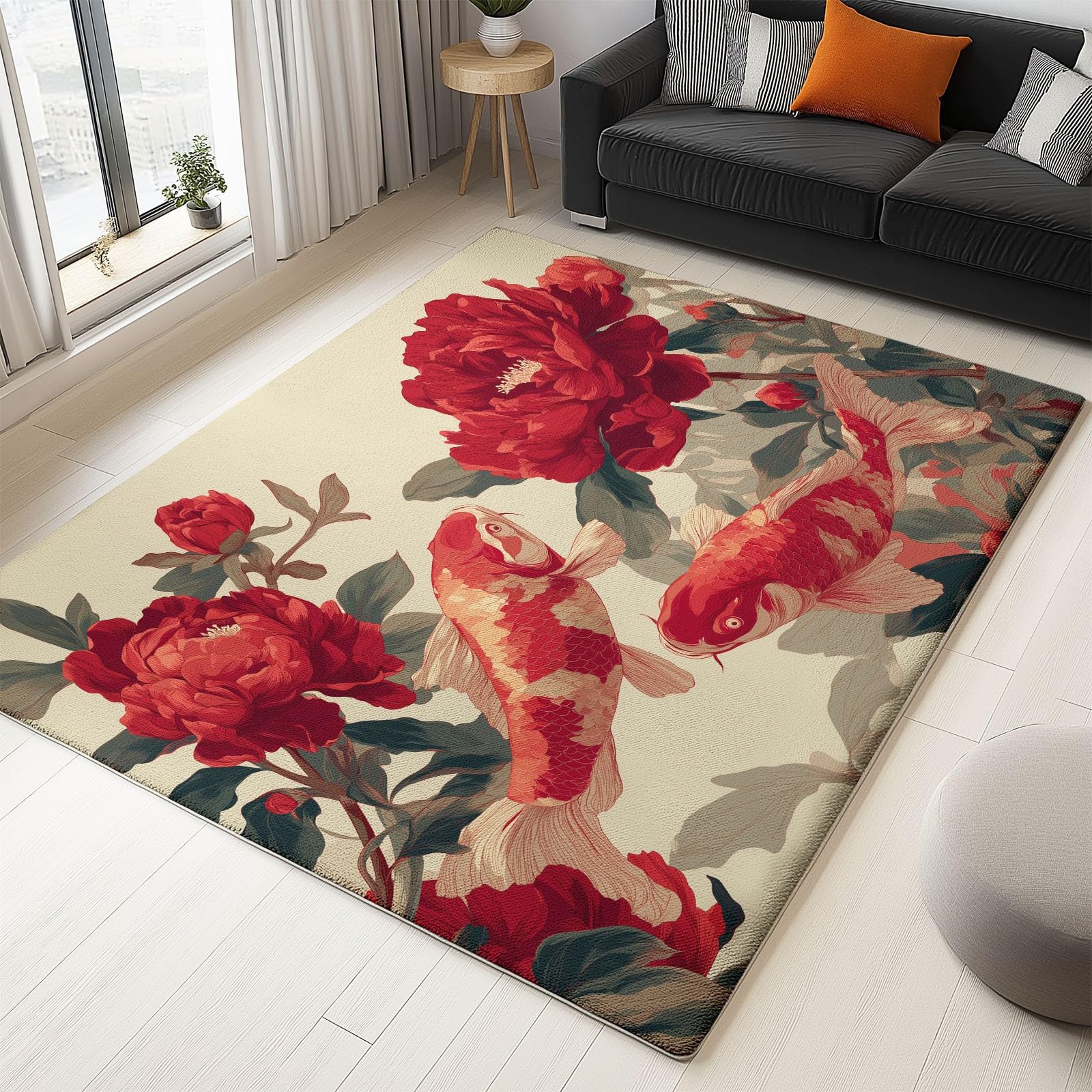 Tapis de salon antidérapant beige facile à nettoyer pour sol glissant