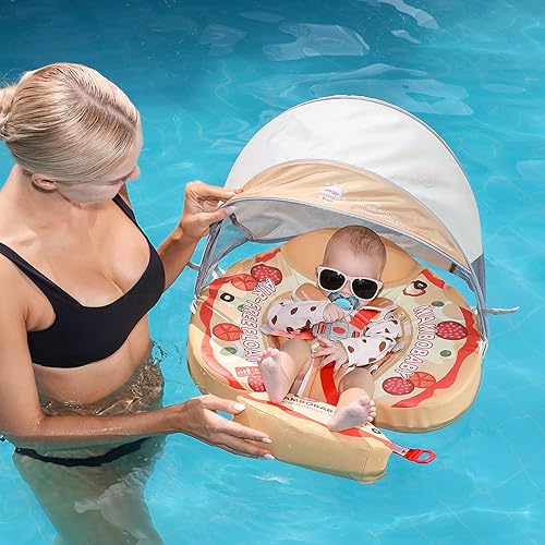 Miniatura 8 de Mambobaby - Flotador de natación para bebé con dosel no inflable para piscina, flotador de natación para añadir cola, flotadores de agua sólida,