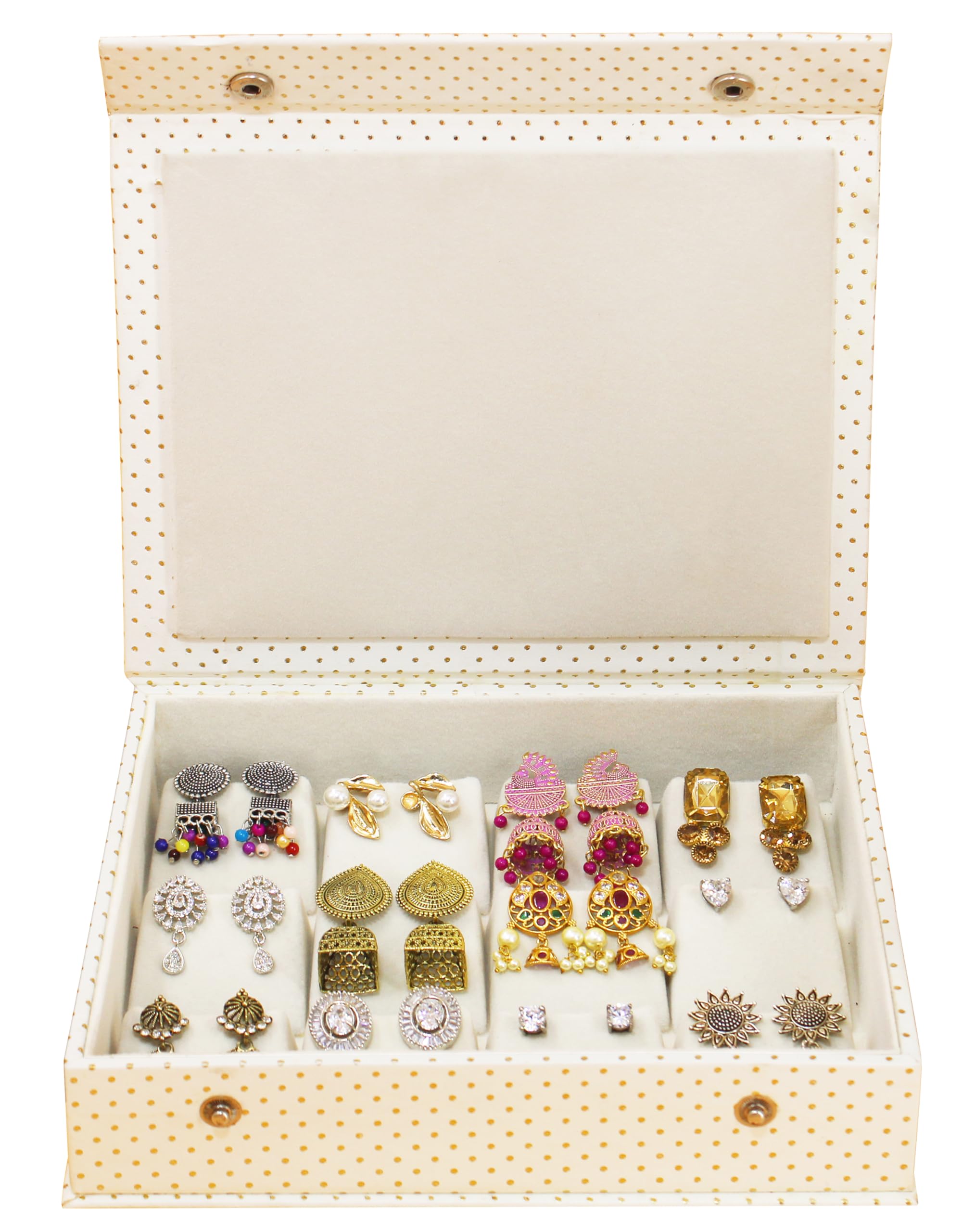 atorakushon® PU Leather 12 Pairs Earring Organizer Box Travel Vanity Jhumka Earrings Stud Showcase Holder Display Necklace Storage Jewellery Box for Woman Girls (Cream)