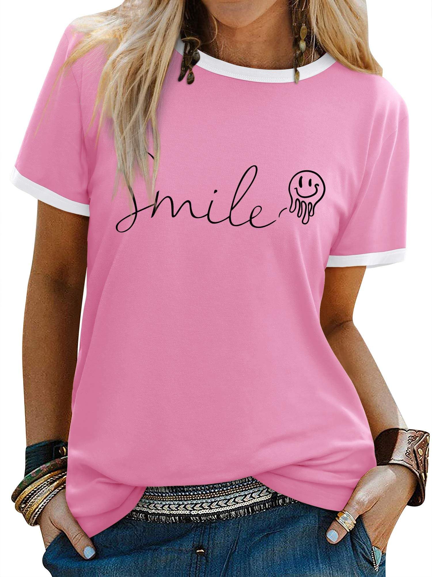 WIEIYM T-Shirt Women's Crew Neck Short Sleeve T-Shirts Summer T Shirts Letter Printed Casual Tee Shirts Summer Tops Shirt Tops Women Printed Casual Tops Top Blouse