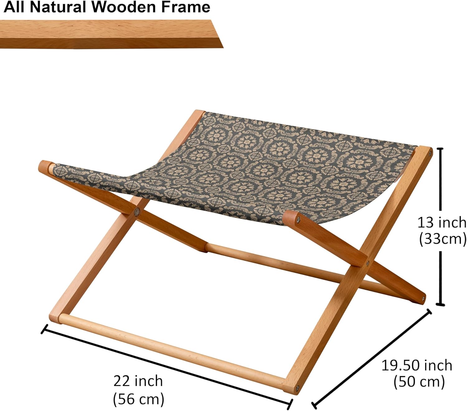 review Ambesonne Antique Oriental Pet Hammock, Vintage Inspired Flowers in Natural Brown Tones Repetitive Layout, Bed for Kittens Canopy with Durable Wooden Frame, 22