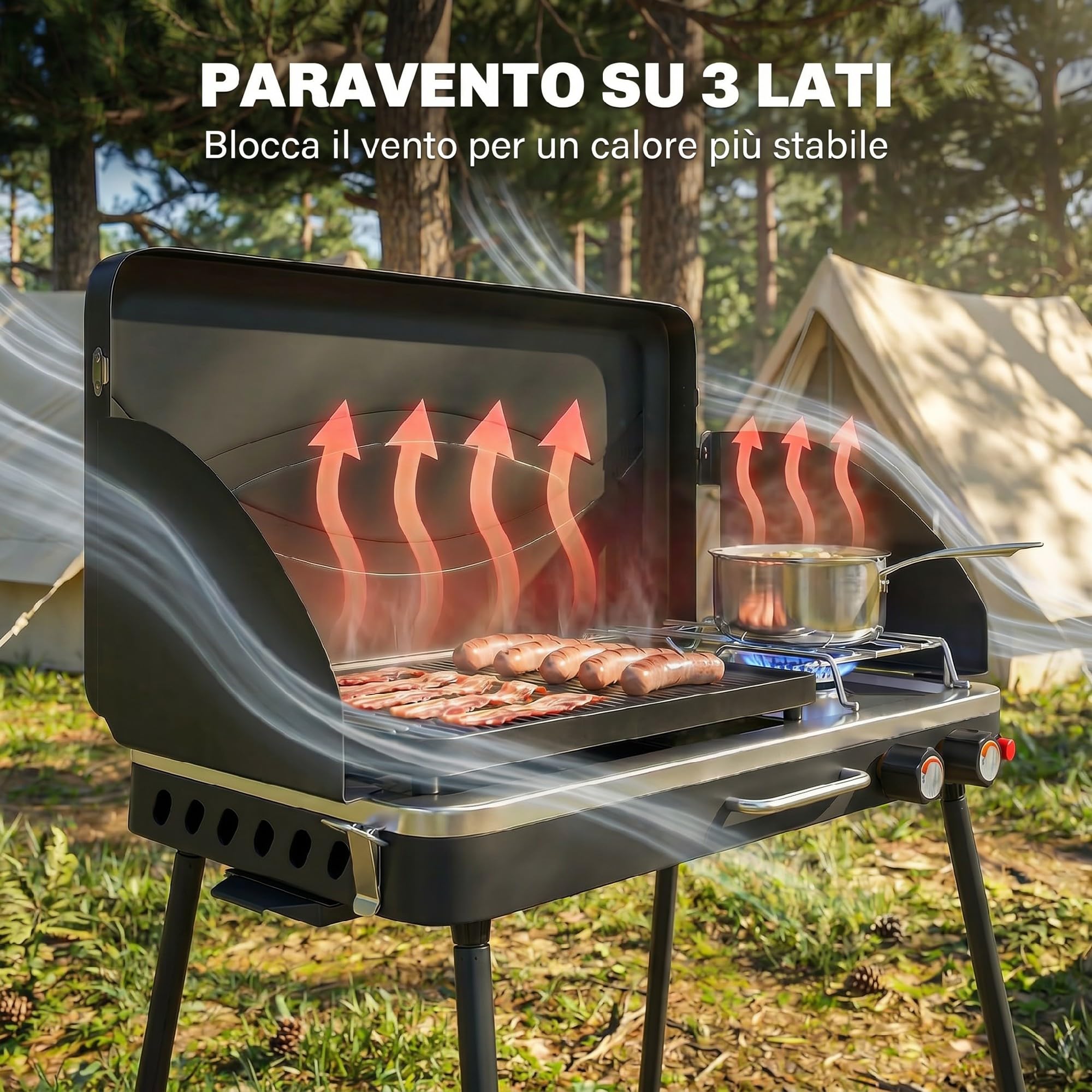 Outsunny Gasgrill Campingkocher 2 in 1 tragbar schwarz | 2 Brenner 7 kW, LPG-Gasgrill mit Platte, abnehmbare Beine, Windschutz, Griff, für BBQ Picknick Garten