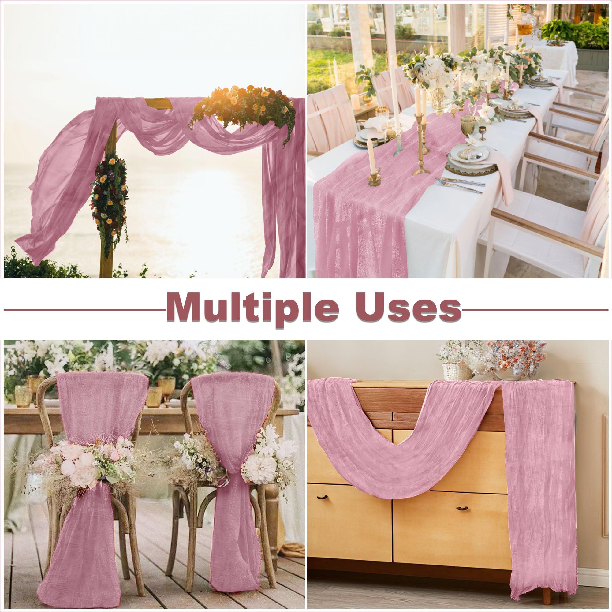 Runner Da Tavola In Mussola Rosa Antico - 80x300 Cm - Decorazione Per Matrimonio E Battesimo