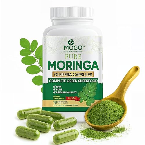 MOGO Moringa Capsules -180 Ct| Boost Energy, Immune, Gut, Joint Support | Made with Pure Organic Moringa Powder Organic Capsules | Made in USA | Antioxidants Rich Complete Green Superfood Supplement