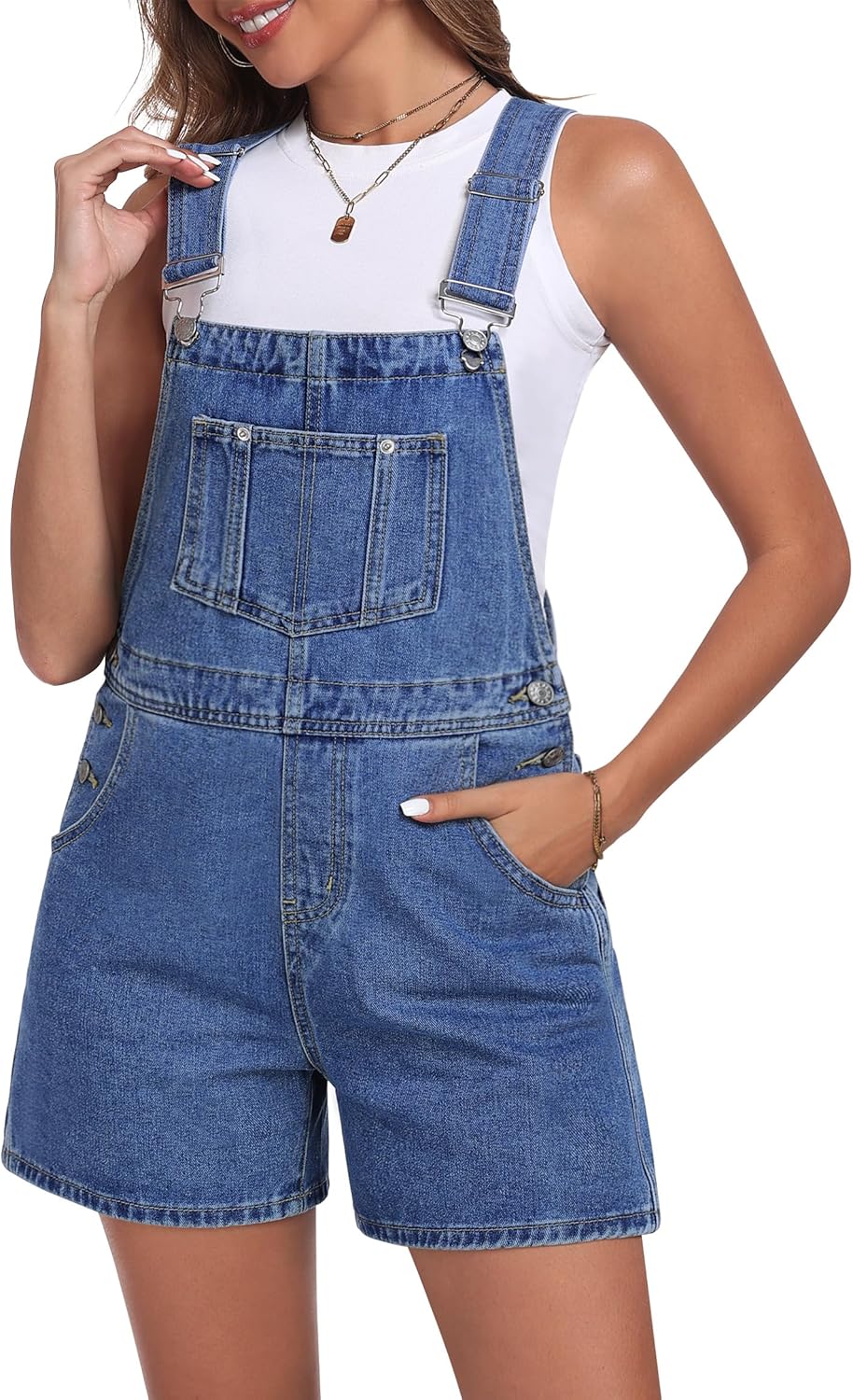 Skirt BL Denim Overall Shorts for Women Casual Adjustable Straps Bib Jean Short Overalls Shortalls with Pockets Summer