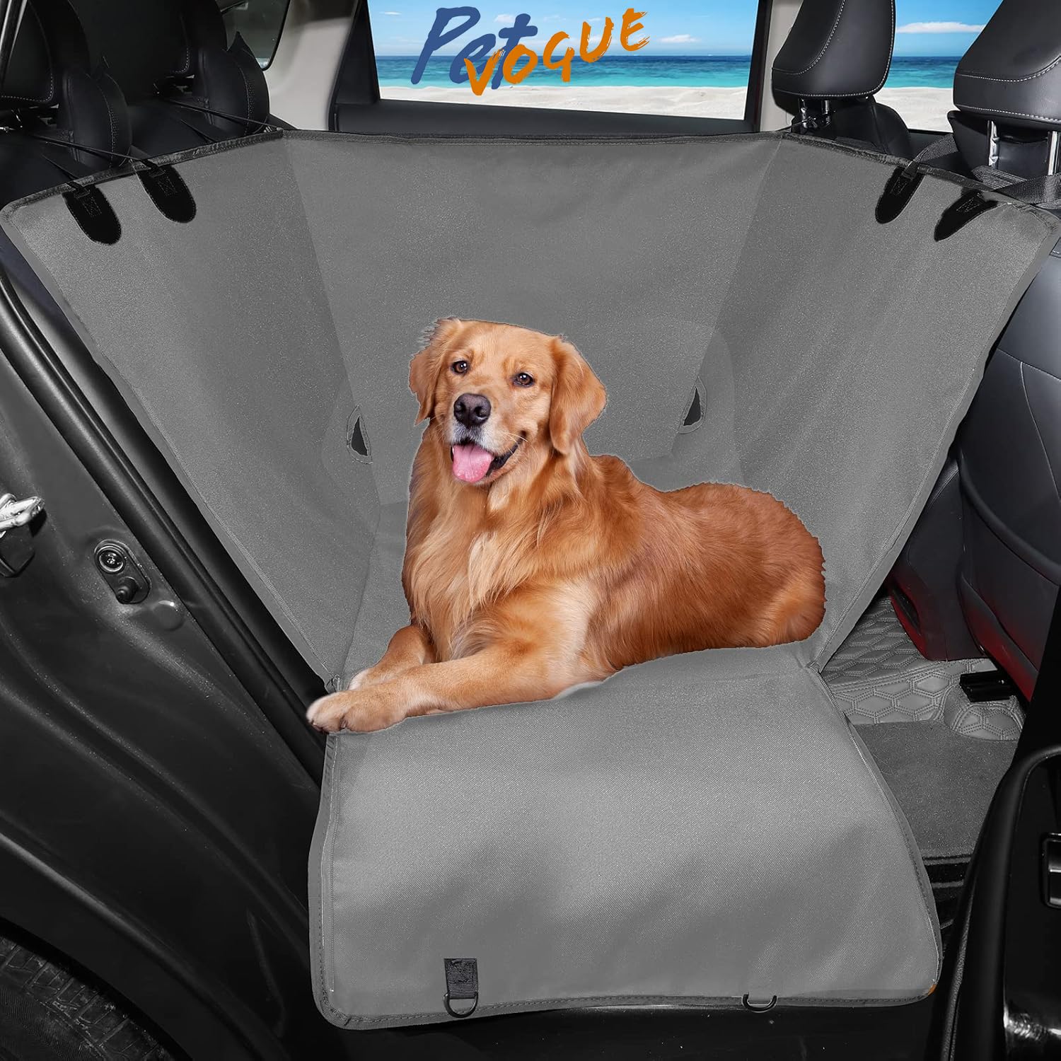 PetVogue Dog Car Seat Cover for Car Back Seat Pet Hammock Protects from Scratches, Hair, Clean Oxford Fabric Machine Washable Universal Fit for SUV, Sedan, Hatchback
