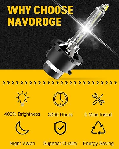 Miniatura 3 de NAVOROGE Bombillas HID de xenón D2S, haz alto y bajo, bombilla HID D2S para faros delanteros de 6000 K, luz blanca fría, bombillas de xenón de 35 W,