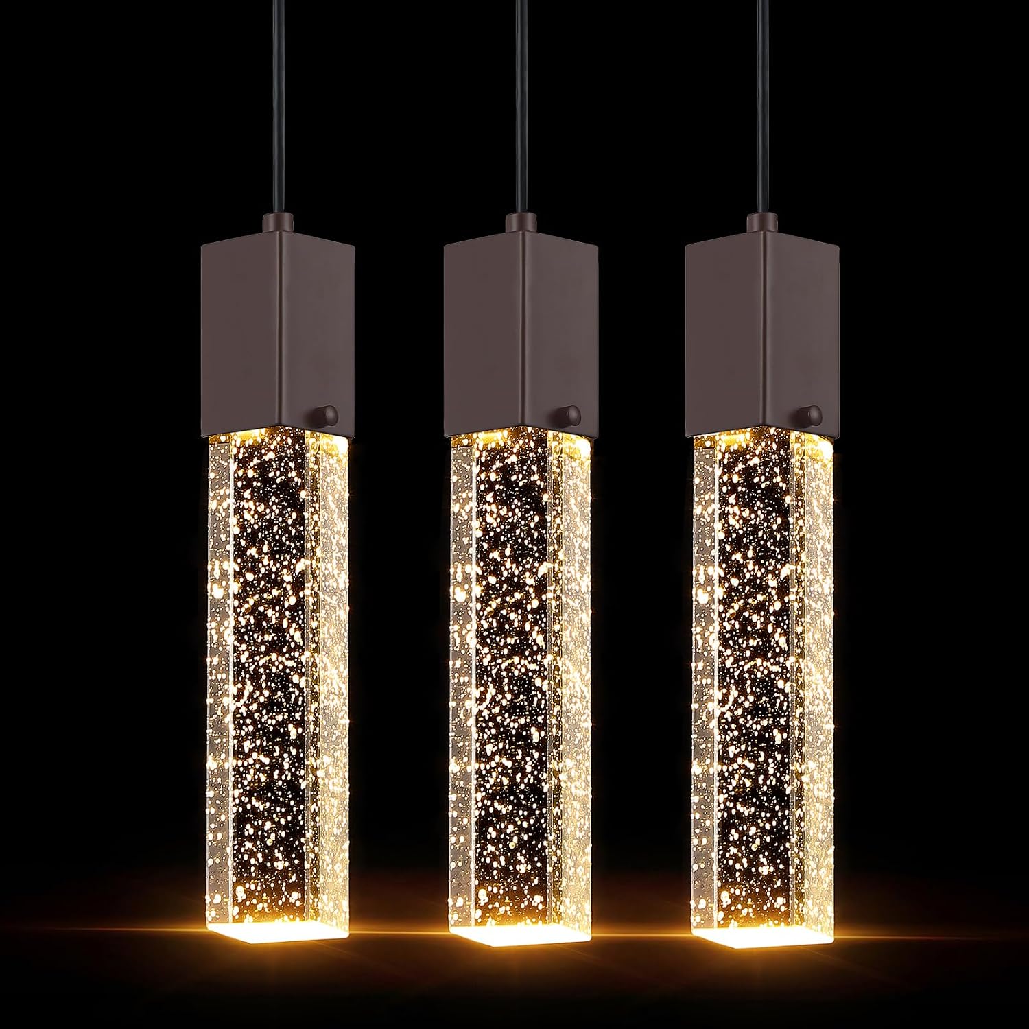 3 Pack Mini Integrated Hanging Natural Crystal Kitchen Island Modern Concise Pendant Ceiling Light Fixtures,Black Finish for Kitchen Island Dining Room Bedroom Hallway