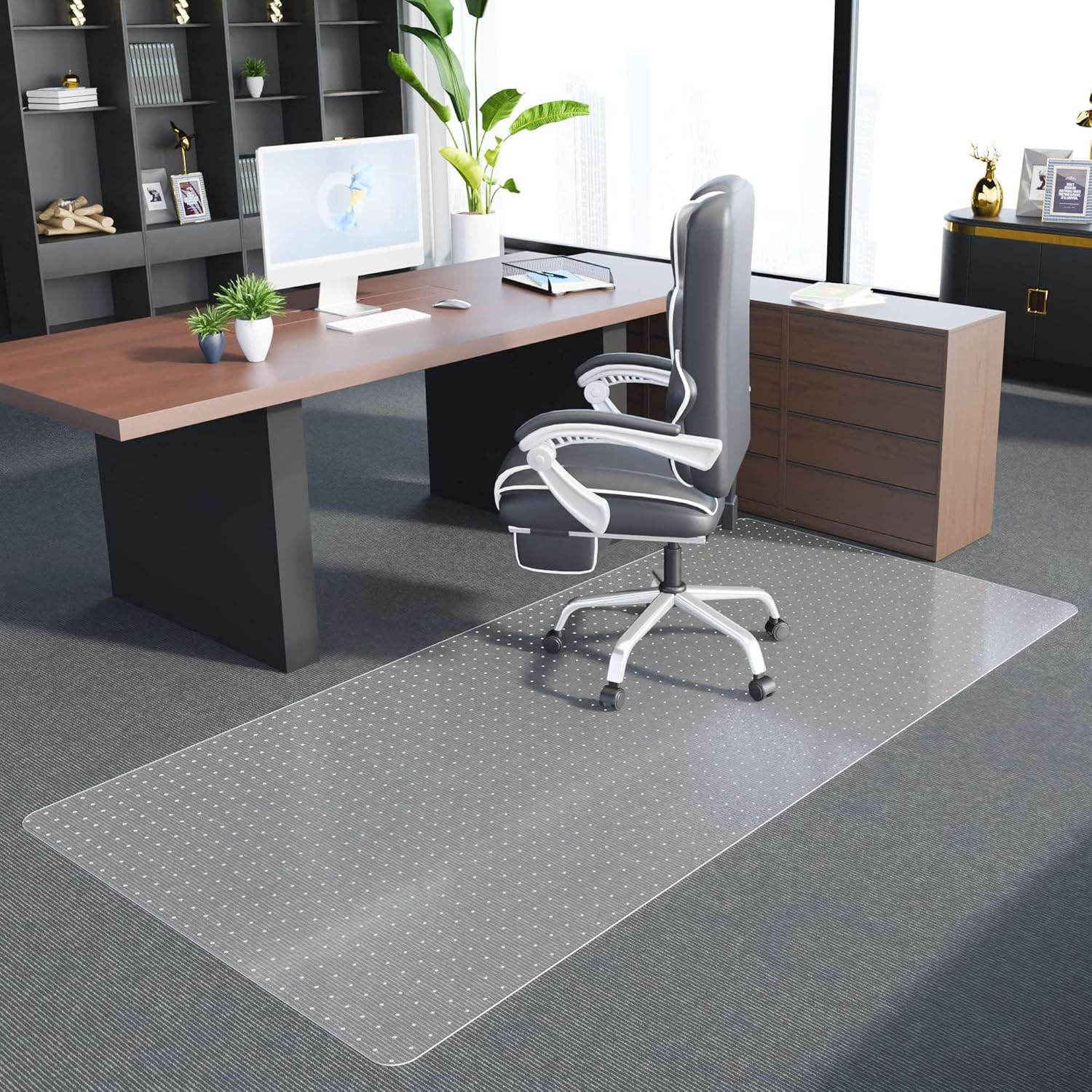 Office Chair Mat for Carpet - Clear Thick Desk Chair Mat for Carpet Plastic Floor Mats for Rolling Work and Gaming Chairs with Studs for Low Pile, Flat and No Carpeted Floors