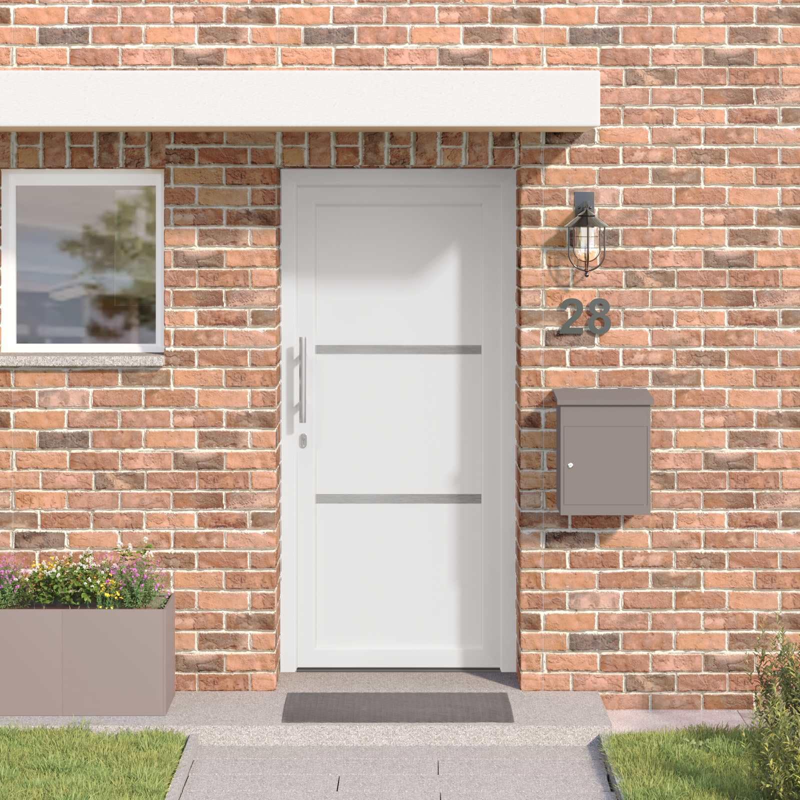 Porte d'entrée blanche en PVC 98 x 208 cm résistante avec vitrage sécurité pour maison appartement façade intérieure extérieure